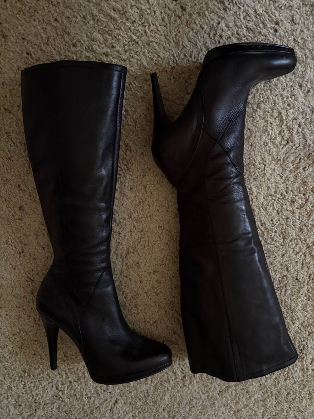Nine West Black Leather Knee-High Stiletto Boots